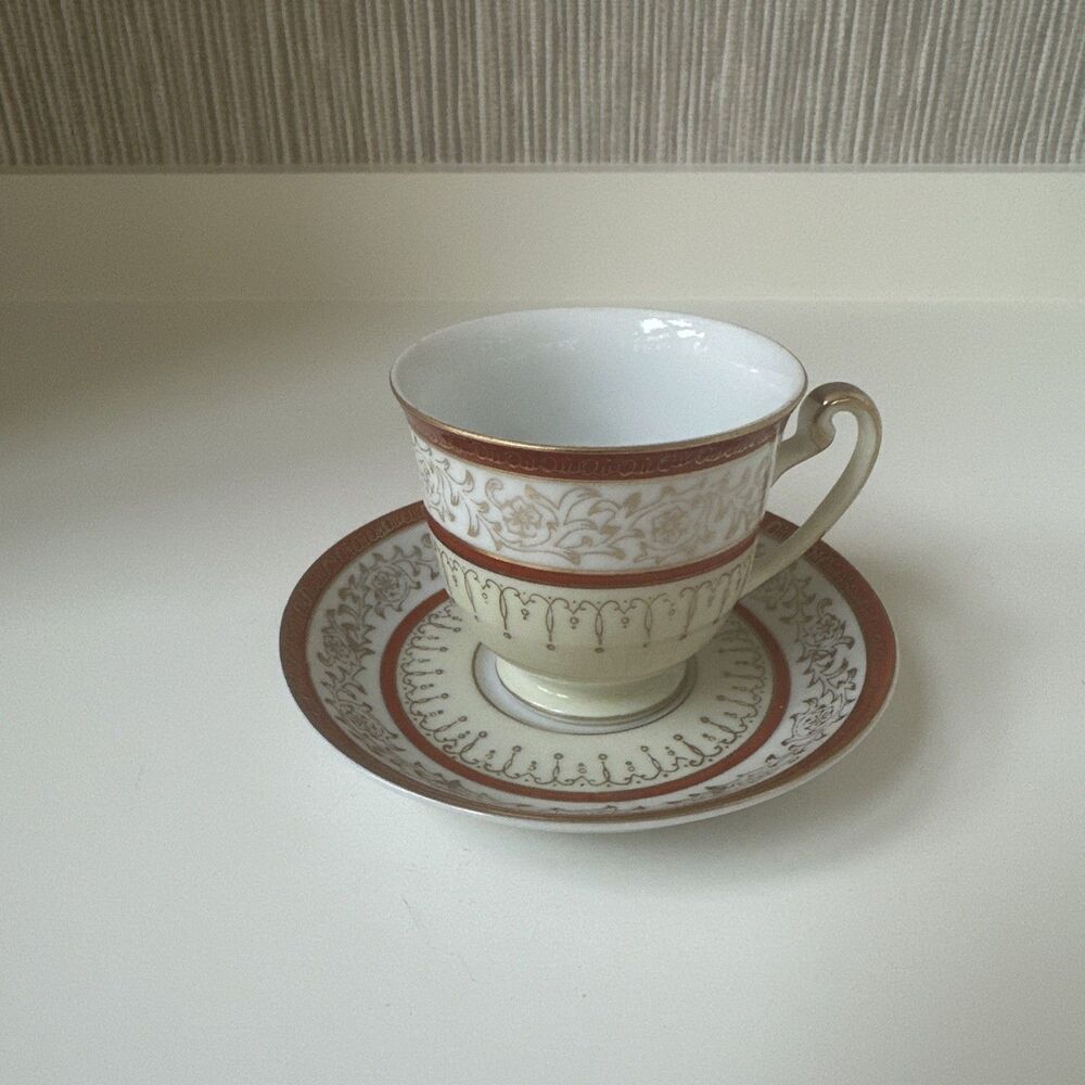 Vintage REGAL CHINA Made In Occupied Japan Cup And Saucer Yellow Brown Golden